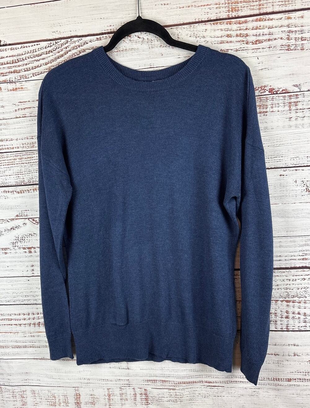 Magaschoni Navy Blue Cashmere Blend Pullover Sweater Keyhole Back Womens Size L
